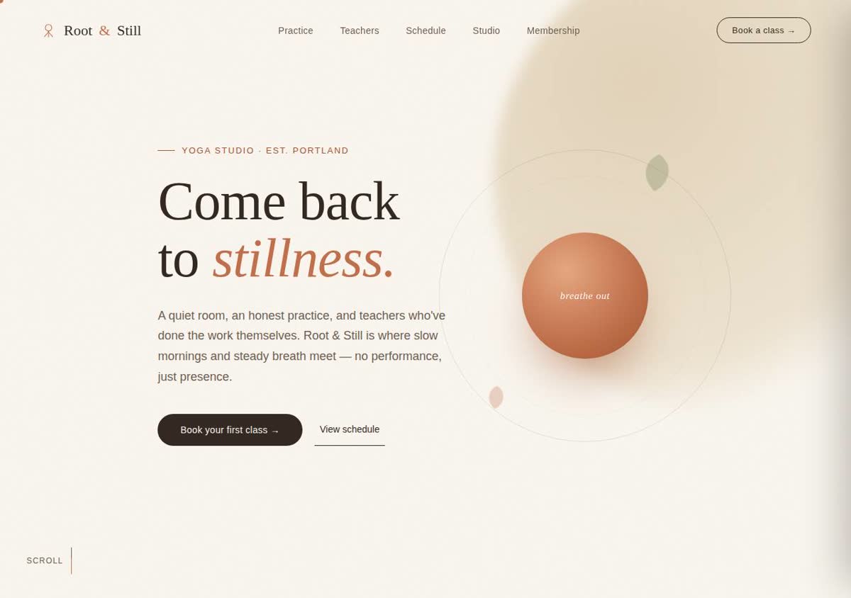 Root and Still yoga studio concept